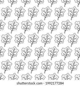 Seamless pattern of hand drawn elegant tree leaves isolated black on white background. Vector illustration