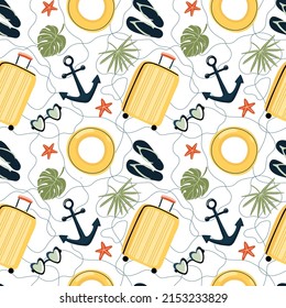 Seamless pattern with hand drawn elements. Summer vacation. Fashion print design, vector illustration