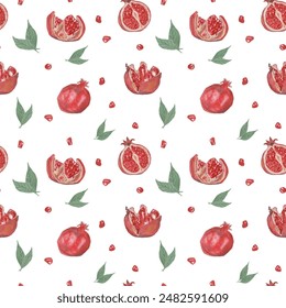 Seamless pattern with hand drawn elements. Fruit pattern with pomegranates
