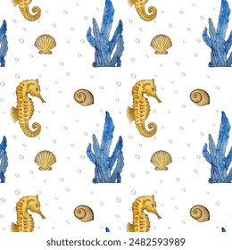 Seamless pattern with hand drawn elements. Marine pattern