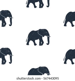 Seamless pattern with hand drawn elephant vector illustration. White background.