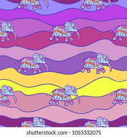 Seamless pattern with hand drawn elephants, vector illustration