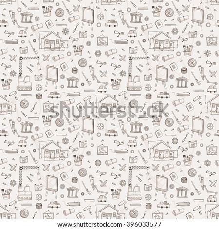 Seamless pattern with hand drawn engineering icons. Vector illustration.