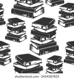 Seamless pattern of hand drawn engraving vintage stack of books. Vector illustration Ready for wrapping and textile print.