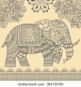 Seamless Pattern with Hand Drawn Ethnic Elephant. Zenart Stylized