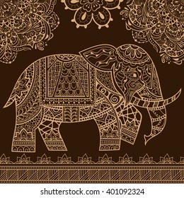 Seamless Pattern with Hand Drawn Ethnic Elephant. Zenart Stylized