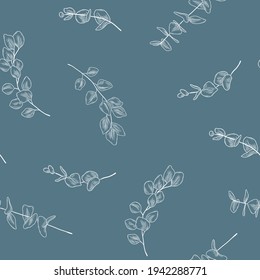 Seamless pattern with hand drawn eucalyptus branches