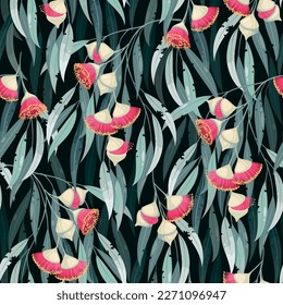 Seamless pattern with hand drawn eucalyptus flower - Shutterstock ID 2271096947