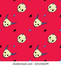 seamless pattern with hand drawn evil skulls
