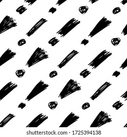Seamless pattern with hand drawn exclamation mark symbol. Black sketch exclamation mark symbol on white background. Vector illustration