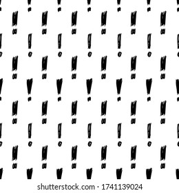 Seamless pattern with hand drawn exclamation mark symbol. Black sketch exclamation mark symbol on white background. Vector illustration