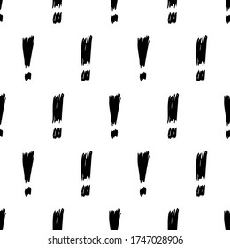 Seamless pattern with hand drawn exclamation mark symbol. Black sketch exclamation mark symbol on white background. Vector illustration