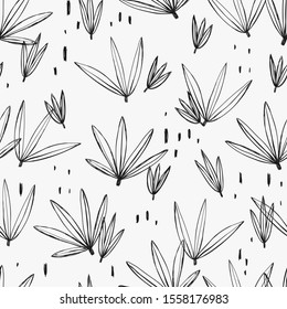 Seamless pattern with hand drawn exotic plants. Creative kids texture for fabric, wrapping, textile, wallpaper, apparel.