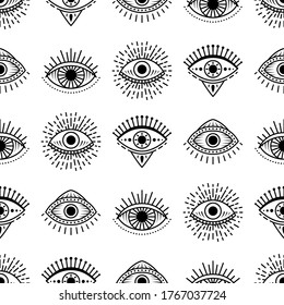 Seamless pattern with hand drawn eye, vector illustration