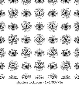Seamless pattern with hand drawn eye, vector illustration