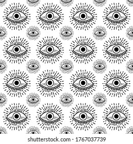 Seamless pattern with hand drawn eye, vector illustration