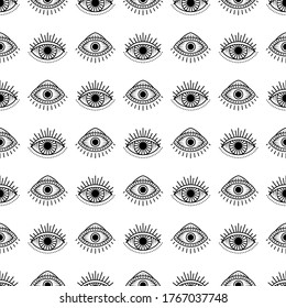 Seamless pattern with hand drawn eye, vector illustration