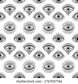 Seamless pattern with hand drawn eye, vector illustration