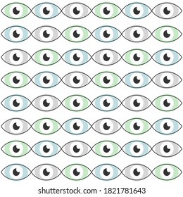 Seamless pattern of hand drawn eyes. Doodle vector illustration with various eyes.