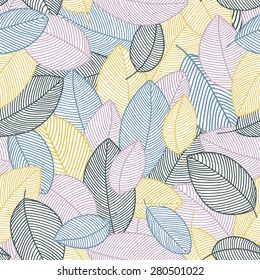 Seamless pattern of hand drawn fallen leaves. Vector illustration