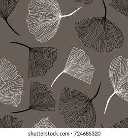 Seamless pattern with hand drawn fantasy flowers on brown background. Vector illustration.
