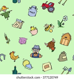 Seamless pattern Hand drawn Farm icon set. Vector illustration, EPS 10