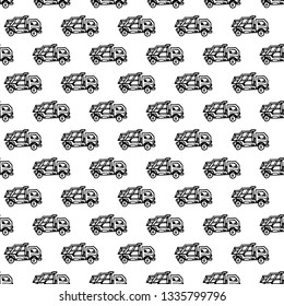 Seamless pattern hand drawn fashion dump truck icon. Hand drawn black sketch. Sign / symbol / doodle. Isolated on white background. Flat design. Vector illustration.