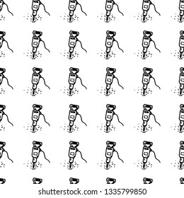 Seamless pattern hand drawn fashion jack hammer icon. Hand drawn black sketch. Sign / symbol / doodle. Isolated on white background. Flat design. Vector illustration.