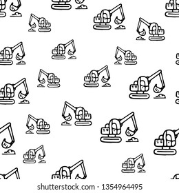 Seamless pattern hand drawn fashion excavator  icon. Hand drawn black sketch. Sign / symbol / doodle. Isolated on white background. Flat design. Vector illustration.