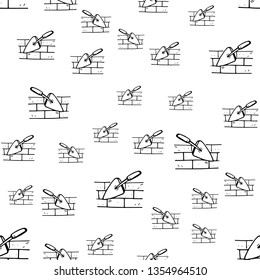 Seamless pattern hand drawn fashion trowel icon. Hand drawn black sketch. Sign / symbol / doodle. Isolated on white background. Flat design. Vector illustration.