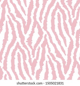 Seamless pattern of hand drawn, fashionable zebra skin, pink stripes, lines.