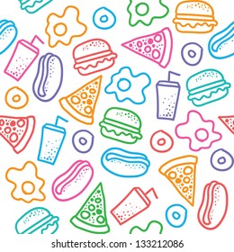 seamless pattern with hand drawn fast food