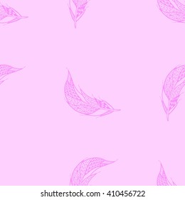 Seamless pattern with hand drawn feather in zentangle style. For wallpaper, background, textile,fabric. Print for pillow