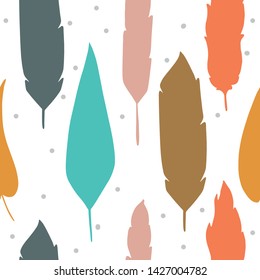 Seamless pattern with hand drawn feathers on a white background. Tribal Feathers. Vector design for wrapping paper, textile. 