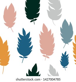 Seamless pattern with hand drawn feathers on a white background. Tribal Feathers. Vector design for wrapping paper, textile. 