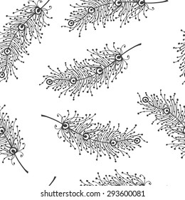 Seamless pattern hand drawn with feathers.