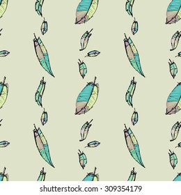 seamless pattern with hand drawn feathers, vector illustration
