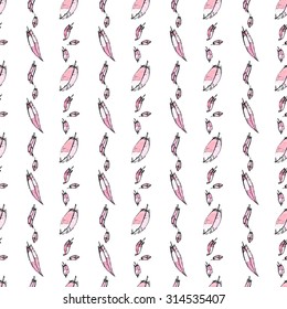 seamless pattern with hand drawn feathers, vector illustration