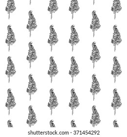 Seamless pattern with hand drawn feathers on white background. Pattern made by trace from sketch. Zentangle pattern drawn with ink pen. Doodles pattern - vector illustration. Pattern for textile.