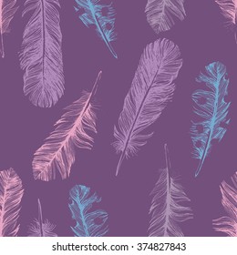 seamless pattern with hand drawn feathers