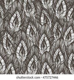 Seamless pattern with hand drawn feathers. Vector illustration.