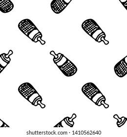Seamless pattern Hand drawn feeding bottle doodle. Sketch children's toy icon. Decoration element. Isolated on white background. Vector illustration.