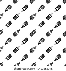 Seamless pattern Hand drawn feeding bottle doodle. Sketch children's toy icon. Decoration element. Isolated on white background. Vector illustration.