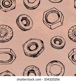 Seamless pattern with hand drawn female screws on craft paper