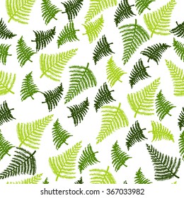 Seamless pattern with hand drawn fern leaves. Vector stock illustration. Green leaves. 