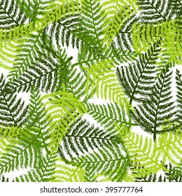 Seamless pattern with hand drawn fern leaves. Vector stock illustration. Green leaves. 