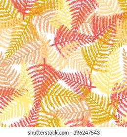 Seamless pattern with hand drawn fern leaves. Vector stock illustration. Red, orange and yellow leaves. 