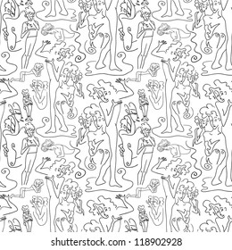 Seamless pattern with hand drawn figures of people