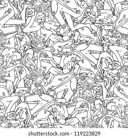Seamless pattern with hand drawn figures of people