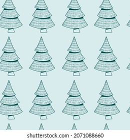 Seamless pattern hand drawn with fir tree. Vector design for wallpaper, background, wrapper.